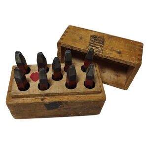 Number Metal Punch Stamp Set  Wooden Box Nine Pieces Universal Steel Bearing‎ Co